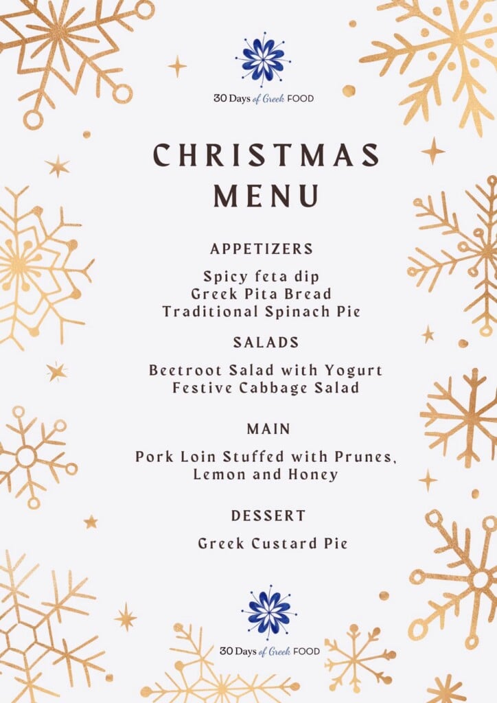 A Christmas menu from 30 days of Greek food.