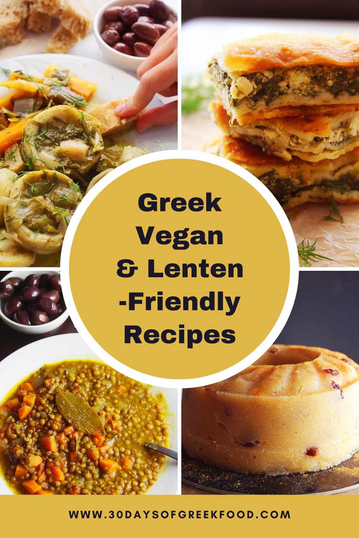 A collage of 4 traditional Greek dishes for Great Lent.