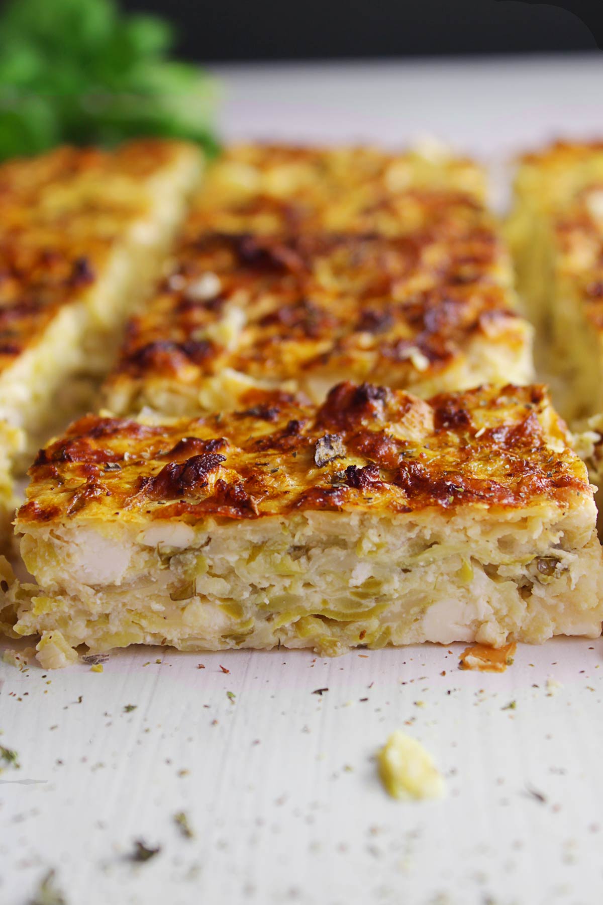 Greek zucchini pie in a close up photo.