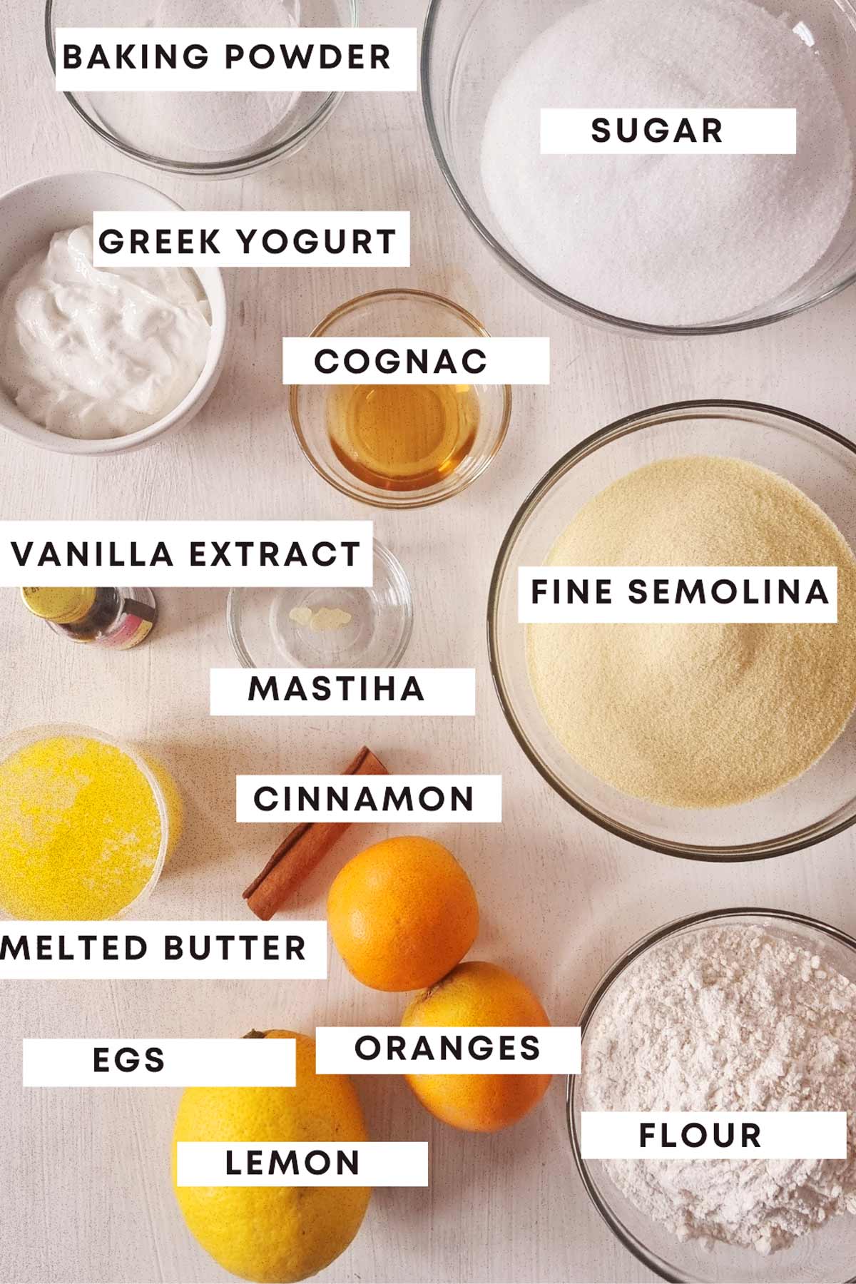 Ingredients for making Greek revani.