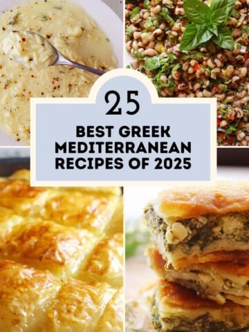 A 4-photo collage with the best Greek Mediterranean recipes of 2025. Featured post's image